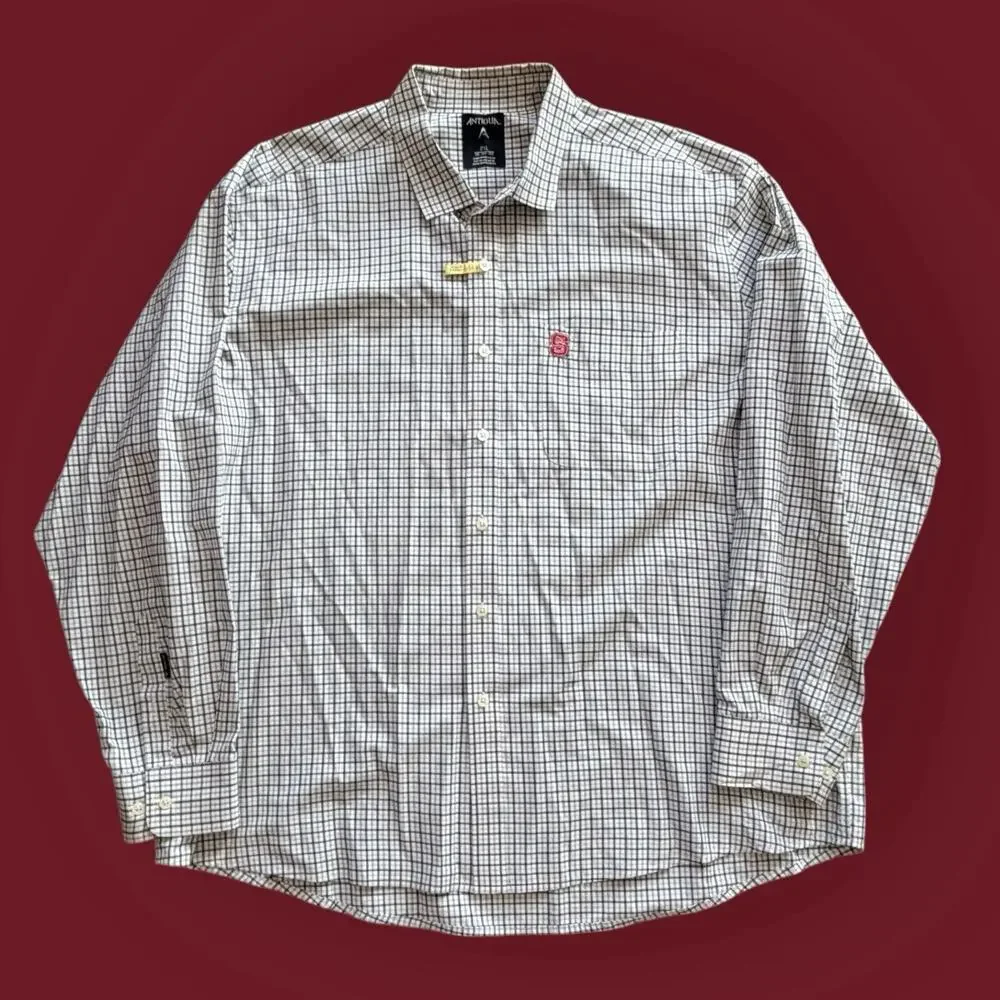 NC State Wolfpack Shirt Men 2XL Black/White Plaid Button Up Dress Long Sleeve